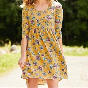 Matilda Jane Yellow Floral 3/4 Sleeve Scoop Neck Babydoll Mini Dress Size Large